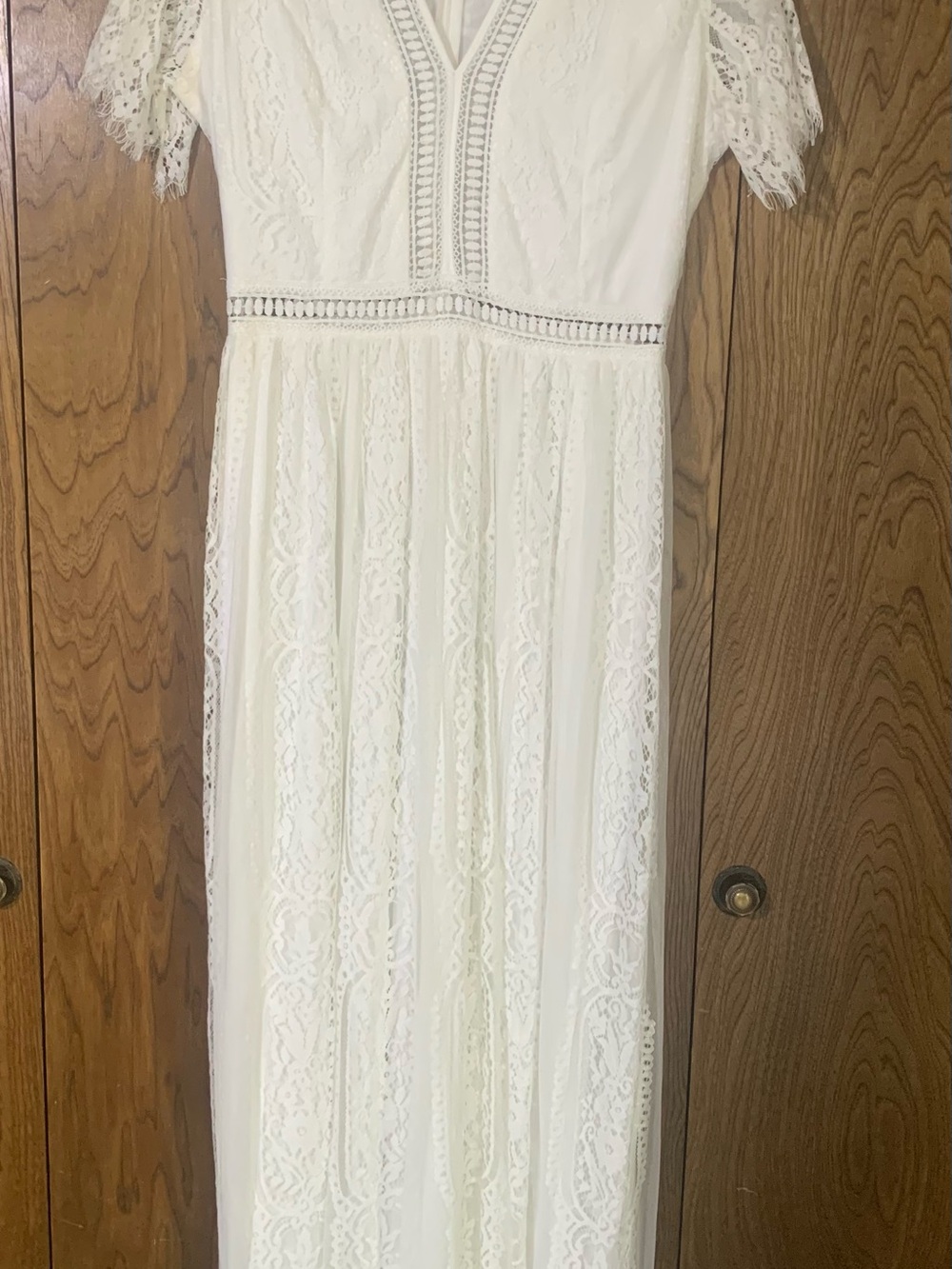 Boho Lace V-Neck Off-White Maxi Dress
